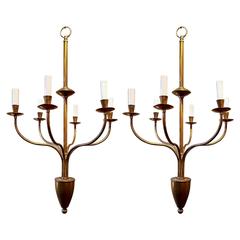 Fantastic Pair of Six-Arm Brass Chandeliers 12