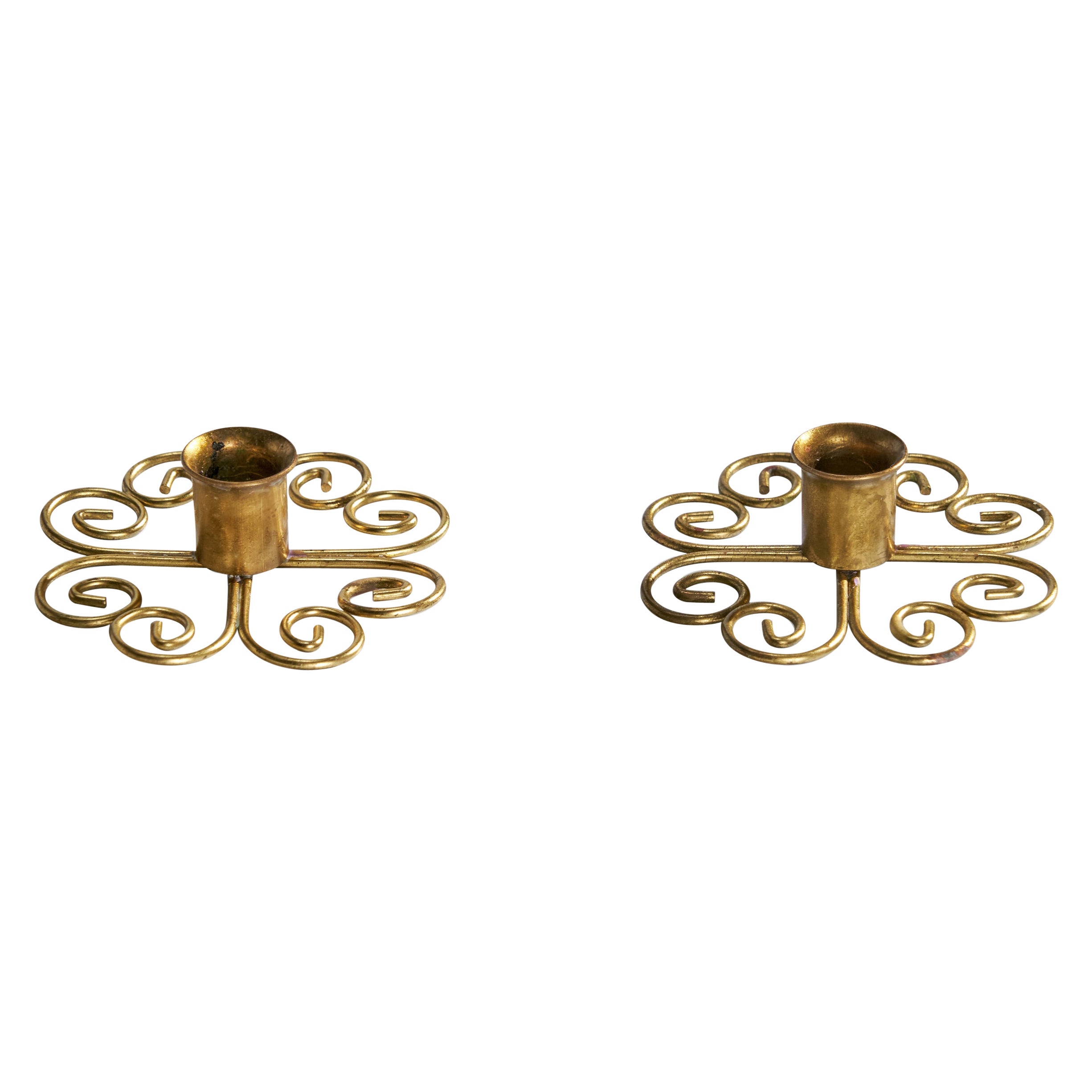 Swedish Designer, Candlesticks, Brass, Sweden, 1930s