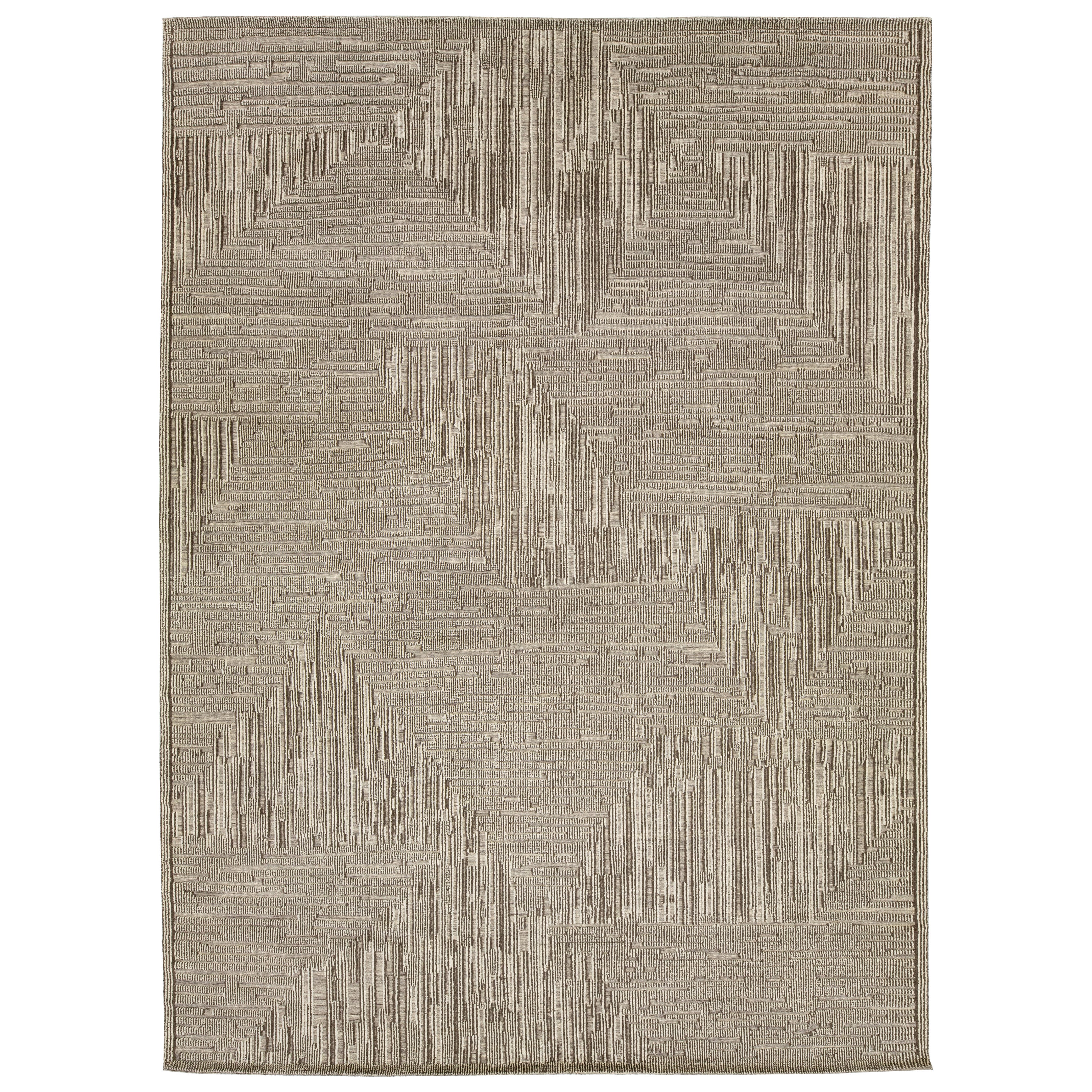 Moderner Wollteppich im marokkanischen Stil in Beige mit abstraktem Design von Apadana