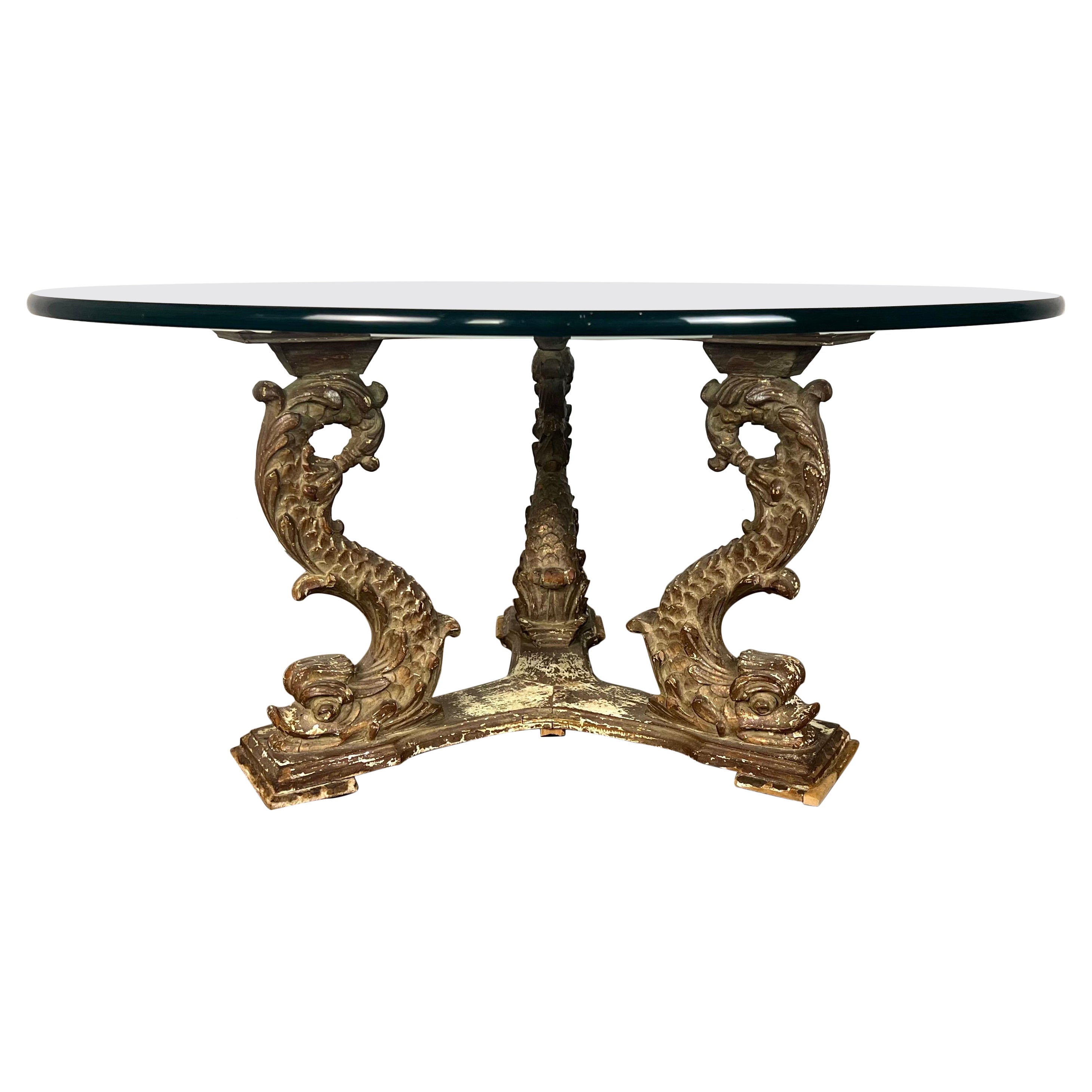 Italienischer Dreibein-Tisch aus Giltwood mit Glasplatte, 19. im Angebot