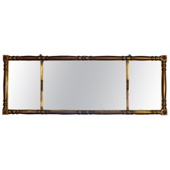 19th C. American Empire Column Form Giltwood Over Mantle Triptych Wall Mirror