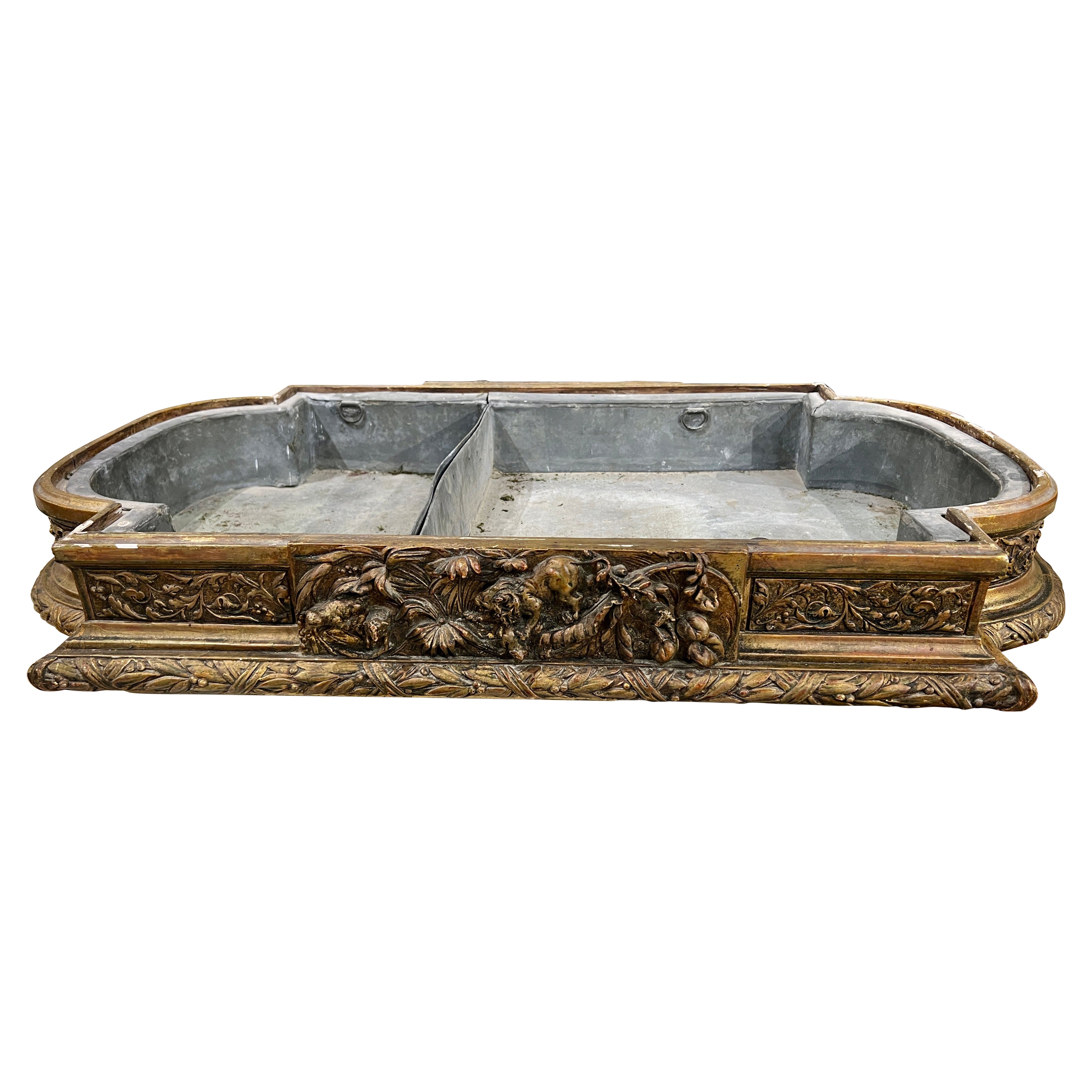 Jardinière de Cour in legno dorato francese del XVIII secolo su piedi con doppio rivestimento originale