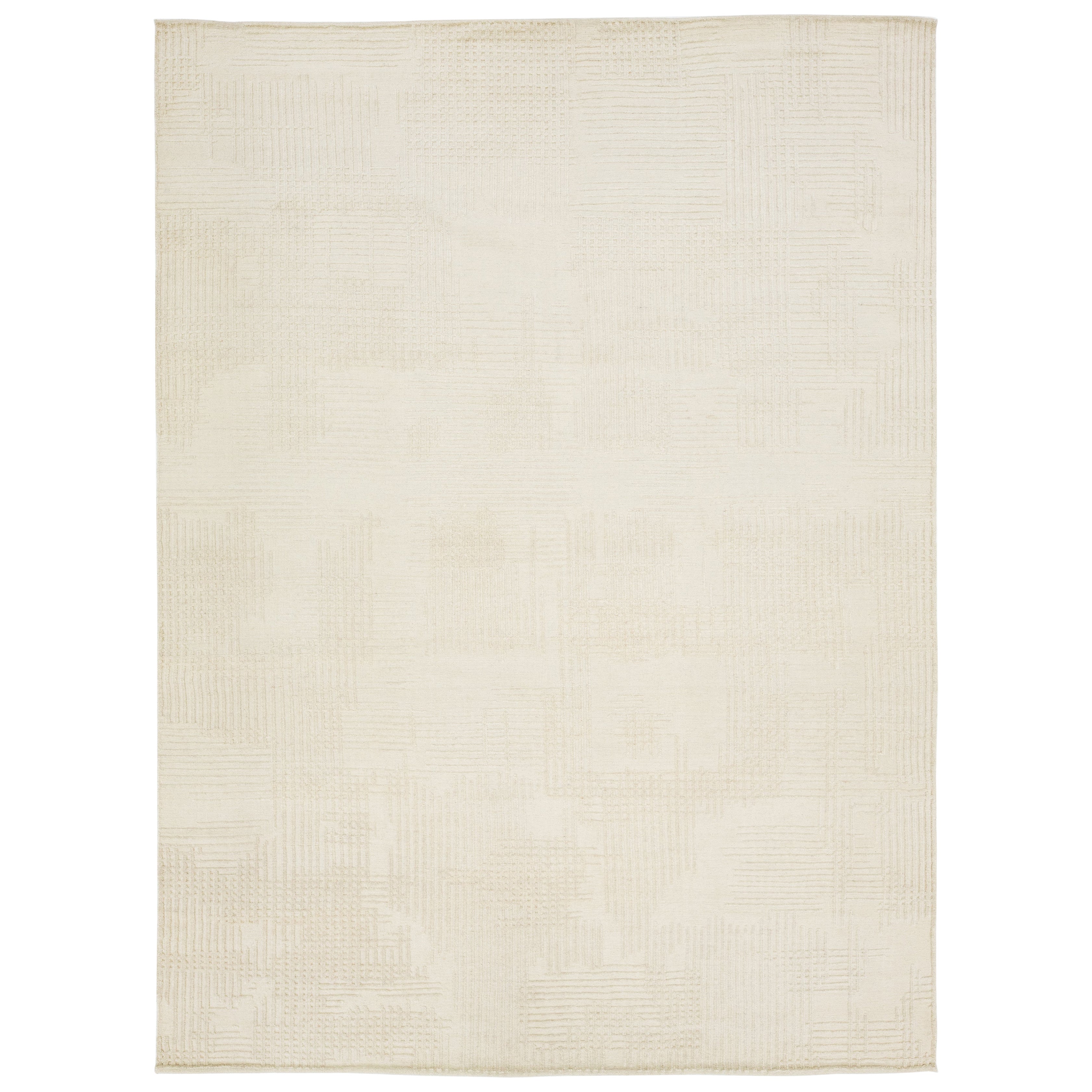 Moderner elfenbeinfarbener Wollteppich im marokkanischen Stil mit neutralem Design von Apadana