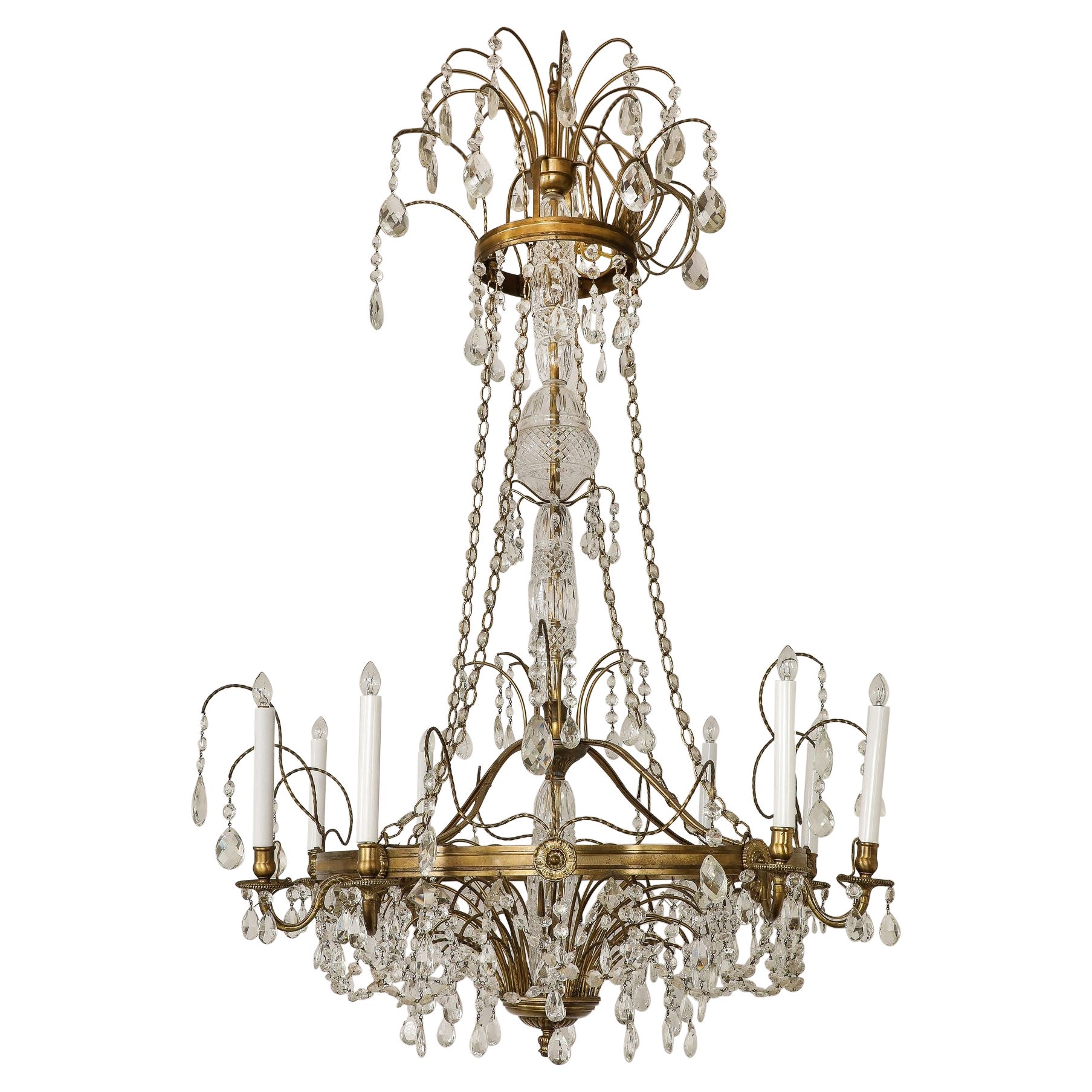 Eight Armed Crystal and Brass Chandelier, Early 20th C.