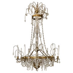Eight Armed Crystal and Brass Chandelier, Early 20th C.