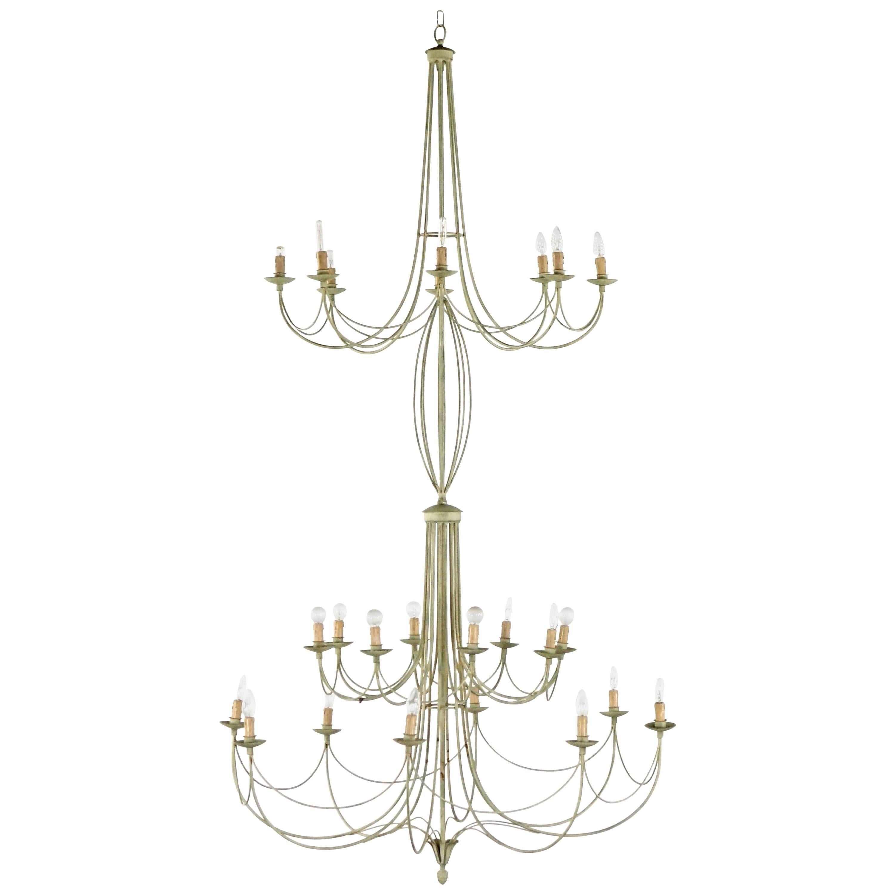 Important and Romantic Chandelier, 1955 Rome, Italy, Stairwell Lamp - 285cm