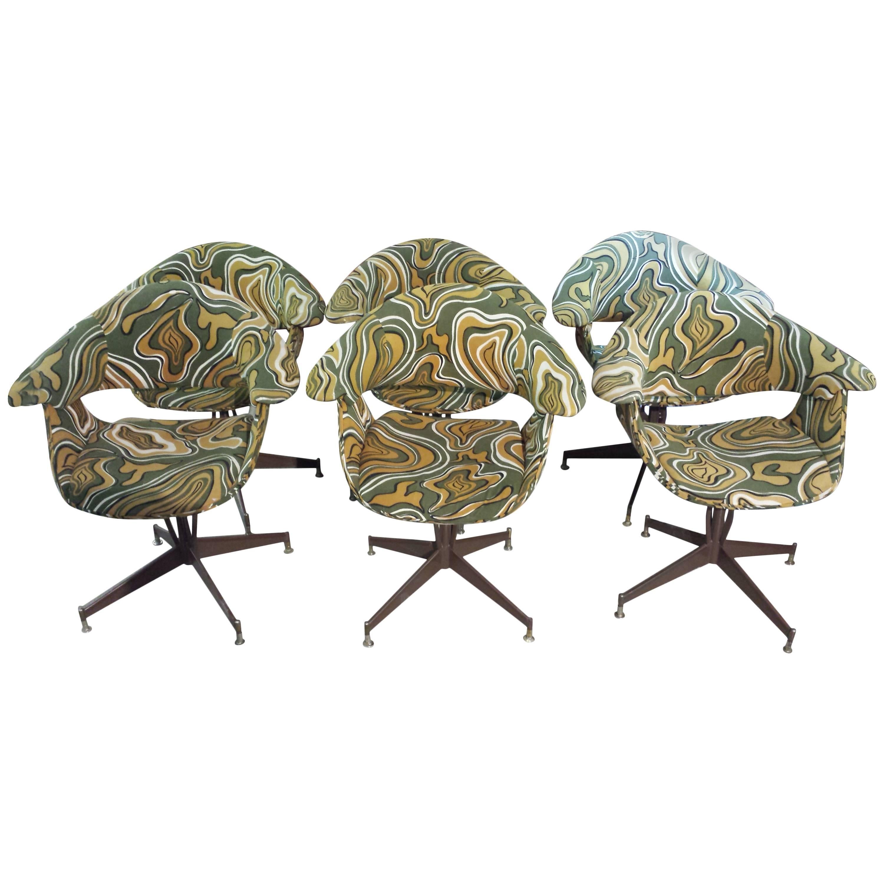 Set of Six George Nelson Style Shell/Swag Chairs from 1969 with Original Fabric