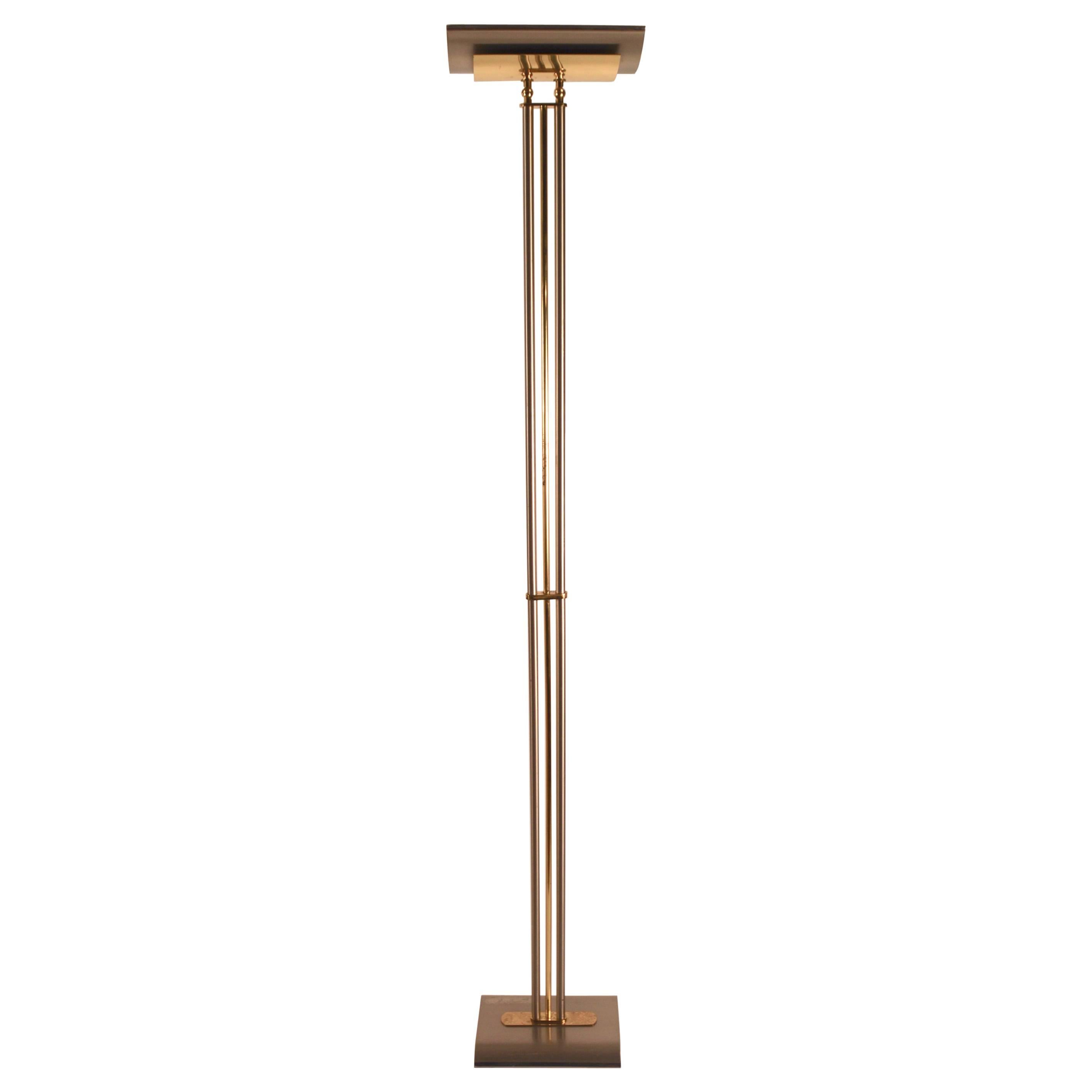 Italian Made Halogen Floor Lamp Torchiere Brass and Steel