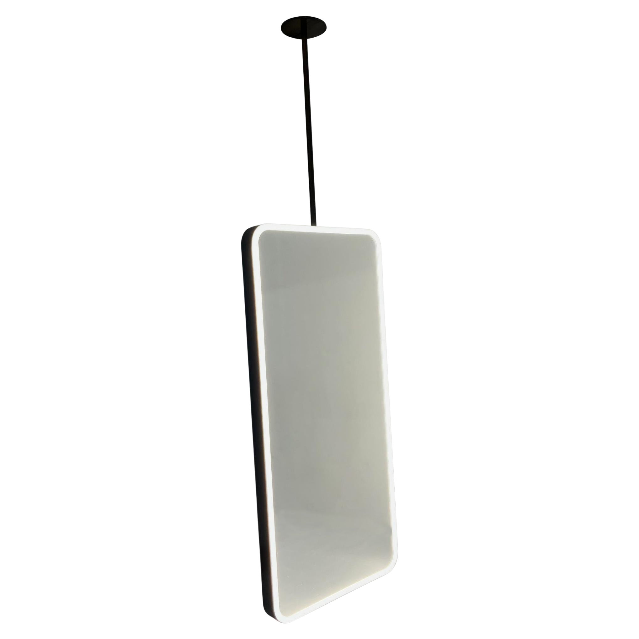 Quadris Ceiling Suspended Illuminated Rectangular Mirror, Bronze Patina Frame
