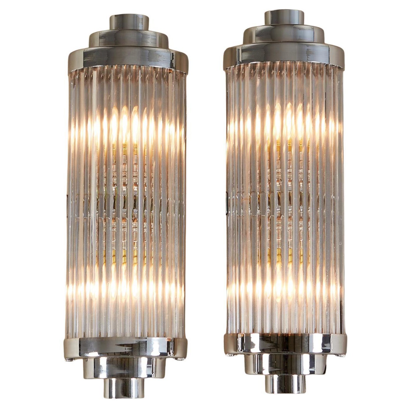 IP44 rated Pair of Italian chrome and glass Ravello Wall Lights 3 Tier Detail