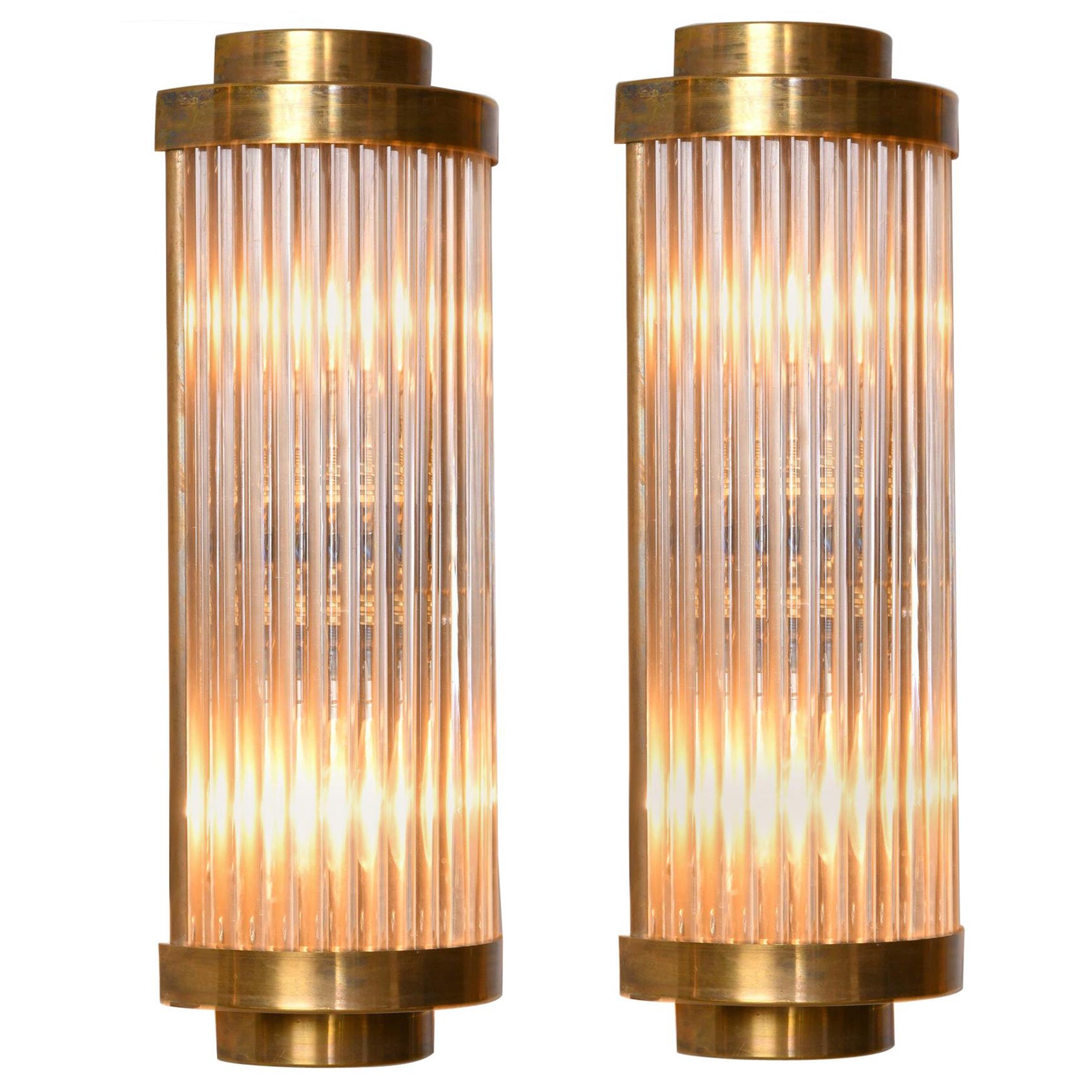 IP44 rated pair of Ravello Deco Style brass and glass Wall Lights 2 Tier Detail