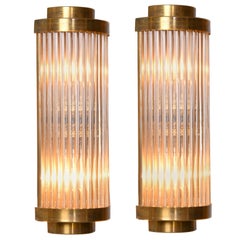 IP44 rated pair of Ravello Deco Style brass and glass Wall Lights 2 Tier Detail