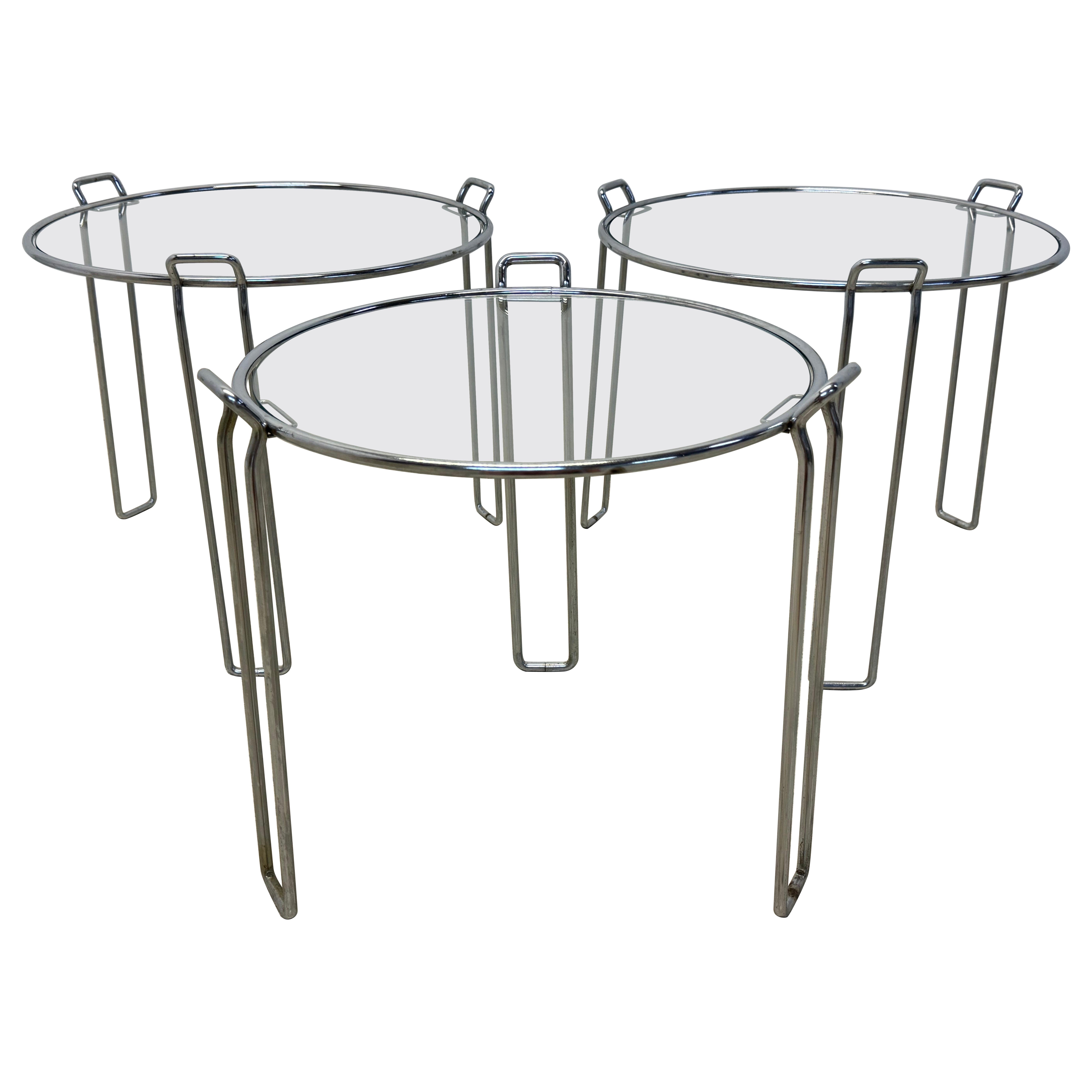 Saporiti Italia Chrome and Glass Side Tables - Set of Three
