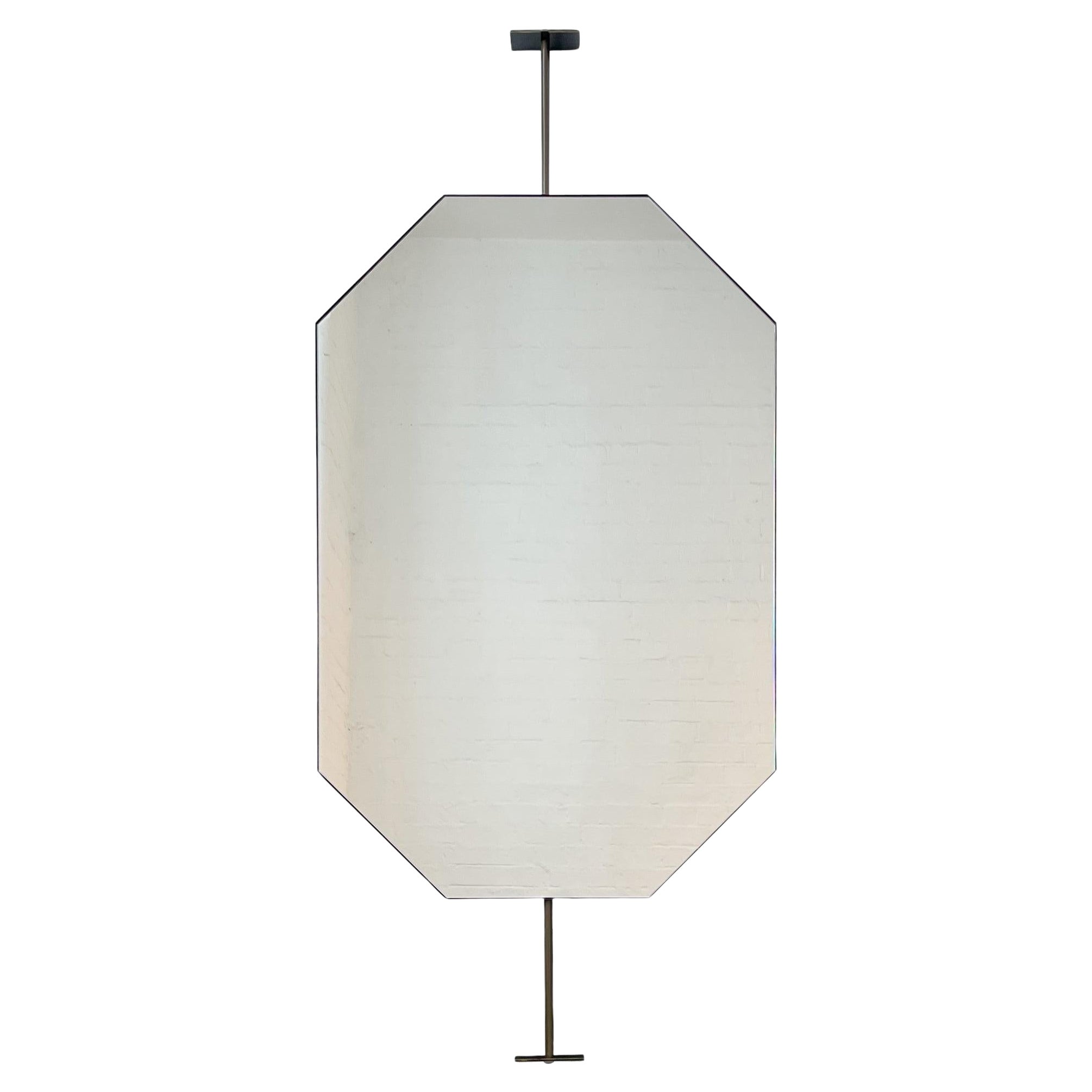 Specchio ottagonale contemporaneo da appoggio a soffitto con cornice in bronzo patinato