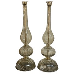 Pair of Modern Murano Glass Lamps in Fume' Color