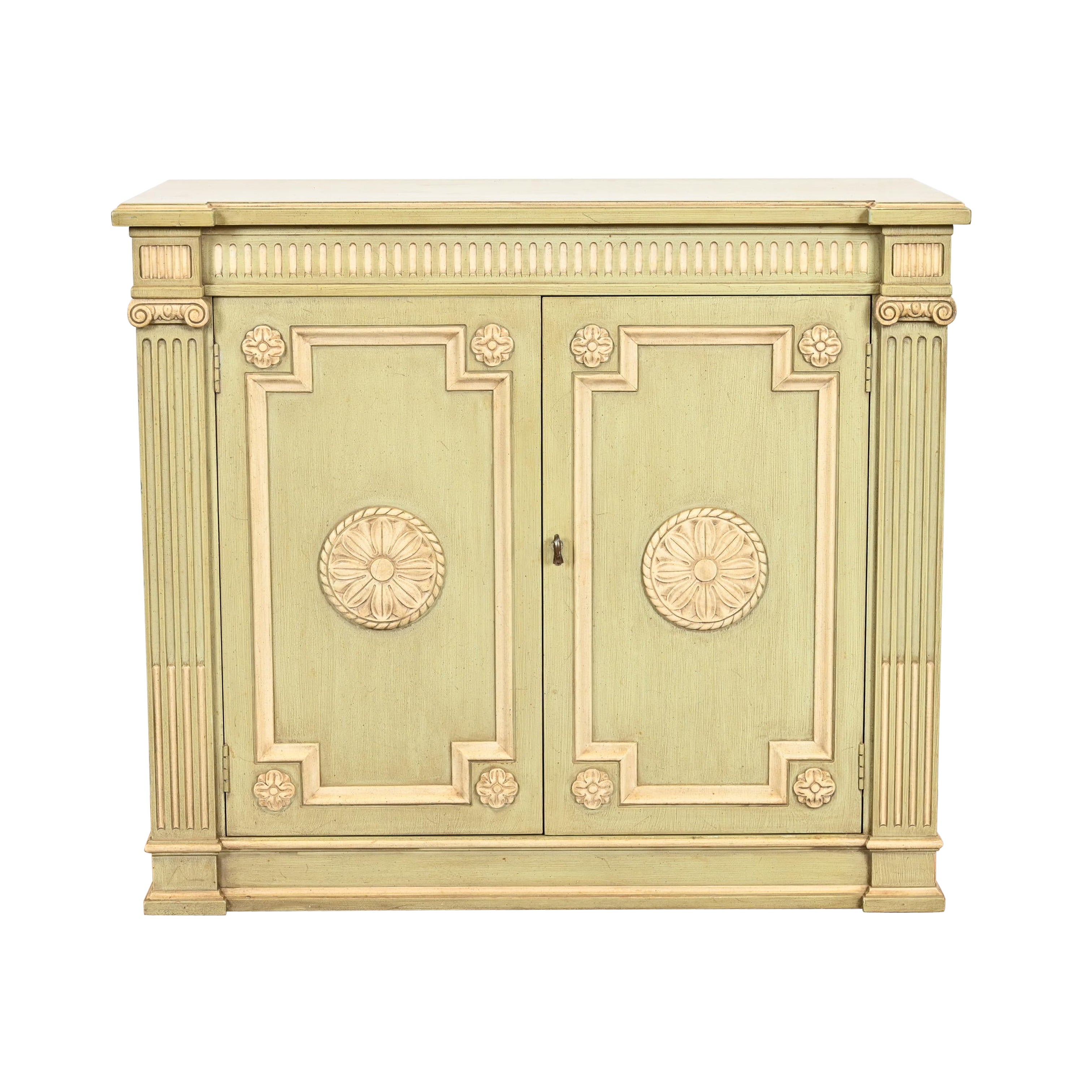 Henredon Neoclassical Green and Cream Lacquered Sideboard Buffet or Bar Cabinet