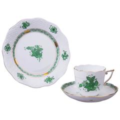 Herend Chinese Bouquet Green Teacup with Dessert Plate