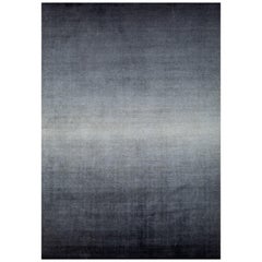 Hand-Knotted Jaipur Wool Rug in Ebony and Charcoal Slate, Ombre Textured Pattern