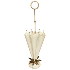 French Umbrella-Shaped White Metal and Brass Umbrella Stand, 1950s