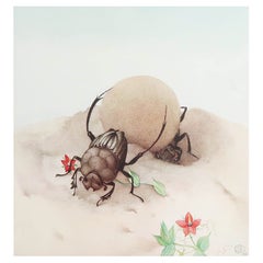 Stampa originale d'epoca di uno scarabeo di Sisifo di E.J Detmold. C.1920