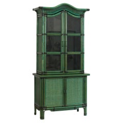 Large two-module sideboard (buffet + display cabinet) green lacquered, 1980s