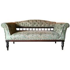 Antique Sofa Oak Settee Club Style Victorian Green Velvet 19th Century