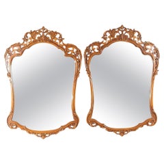 Antique Pair of French Louis XIV Style Carved Mahogany Mirrors, circa 1930