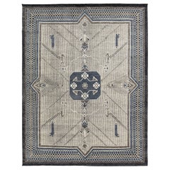 Transitional Oushak Style Wool Rug In Gray with Medallion Design By Apadana