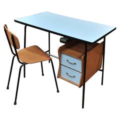 Vintage French Design Child Desk 2 Drawers and Chair, circa 1950