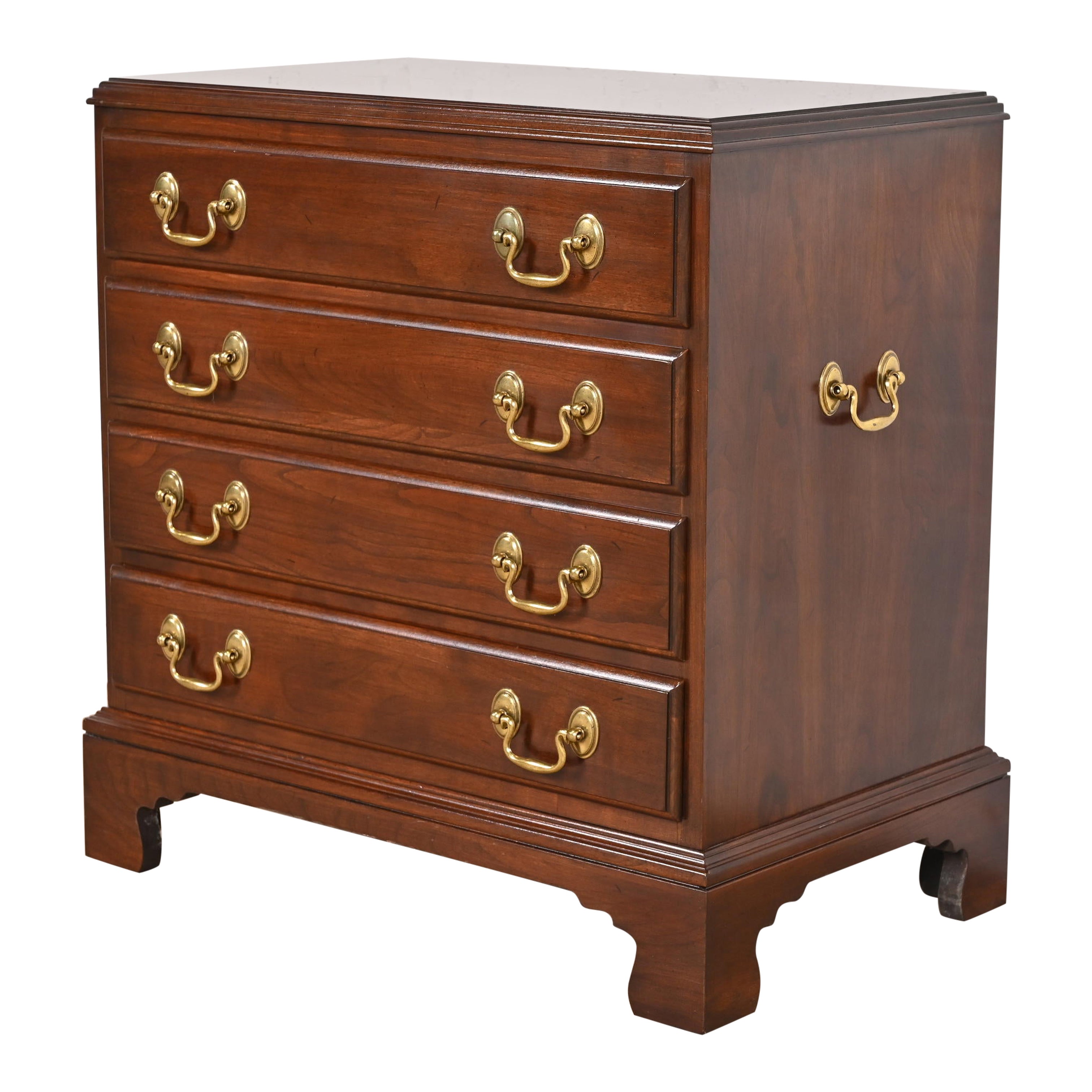 Antique Georgian Solid Cherry Wood Four-Drawer Bedside Chest