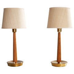 Hans Bergström, Lampade da tavolo, Oak, Brass, Fabrice, Svezia, anni '50