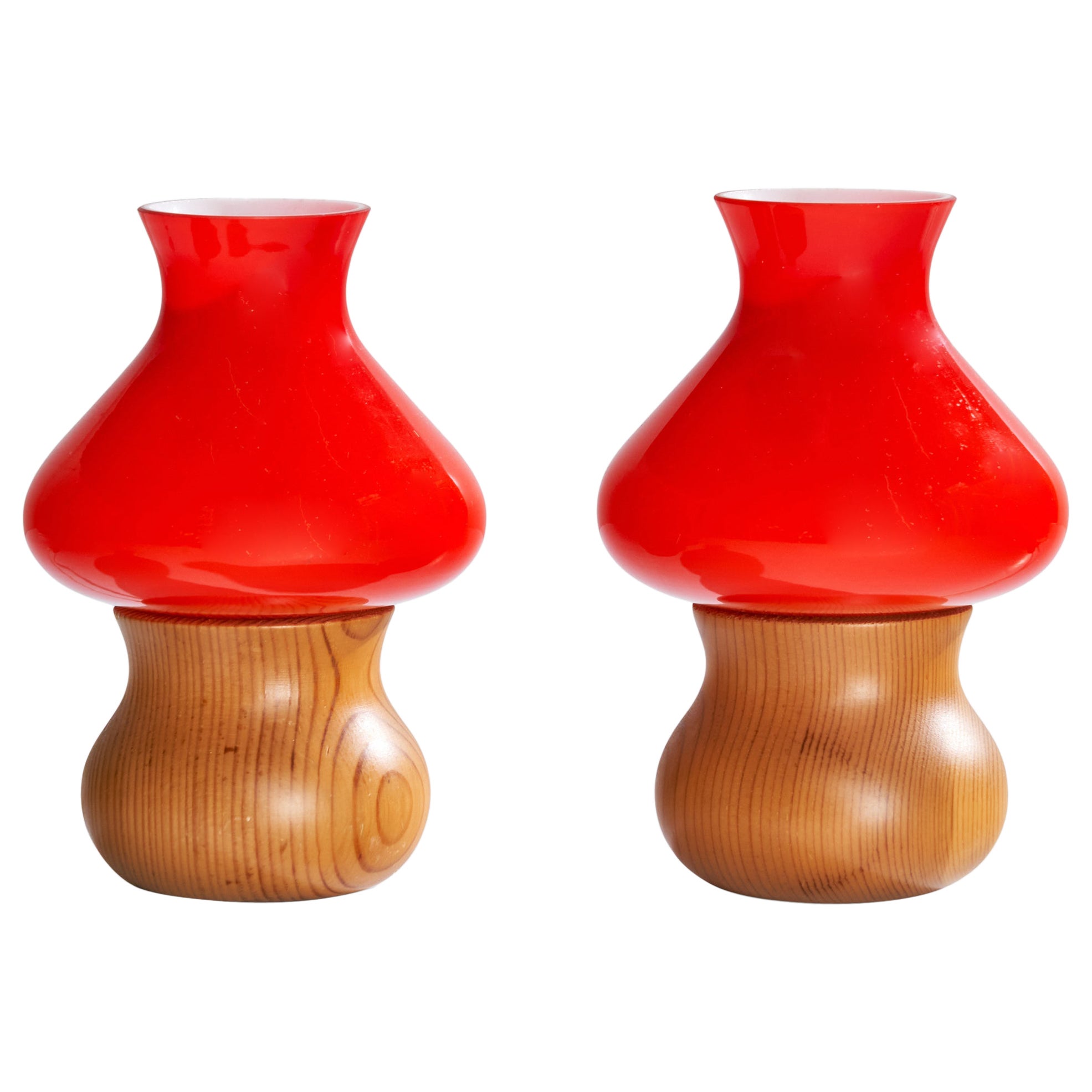 Designer svedese, lampade da tavolo, pino, vetro, Svezia, anni '70