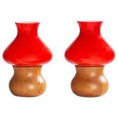 Designer svedese, lampade da tavolo, pino, vetro, Svezia, anni '70