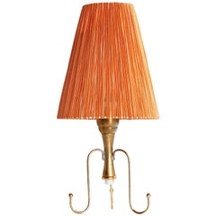 Swedish Designer, Table Lamp, Brass, Fabric, Sweden, 1950s