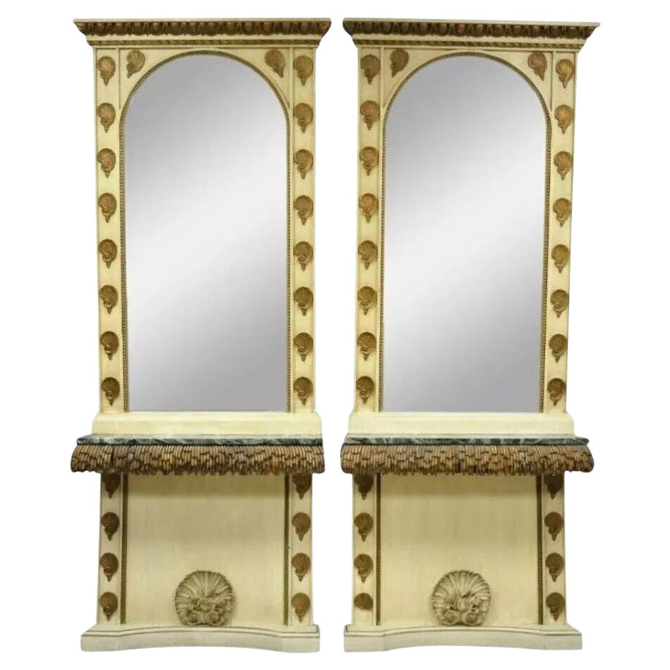 Italian Hollywood Regency Shell Form Grotto Console Hall Table & Mirror - a Pair For Sale
