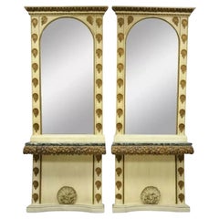 Italienische Hollywood Regency Shell Form Grotto Konsole Hall Tisch & Spiegel - ein Paar