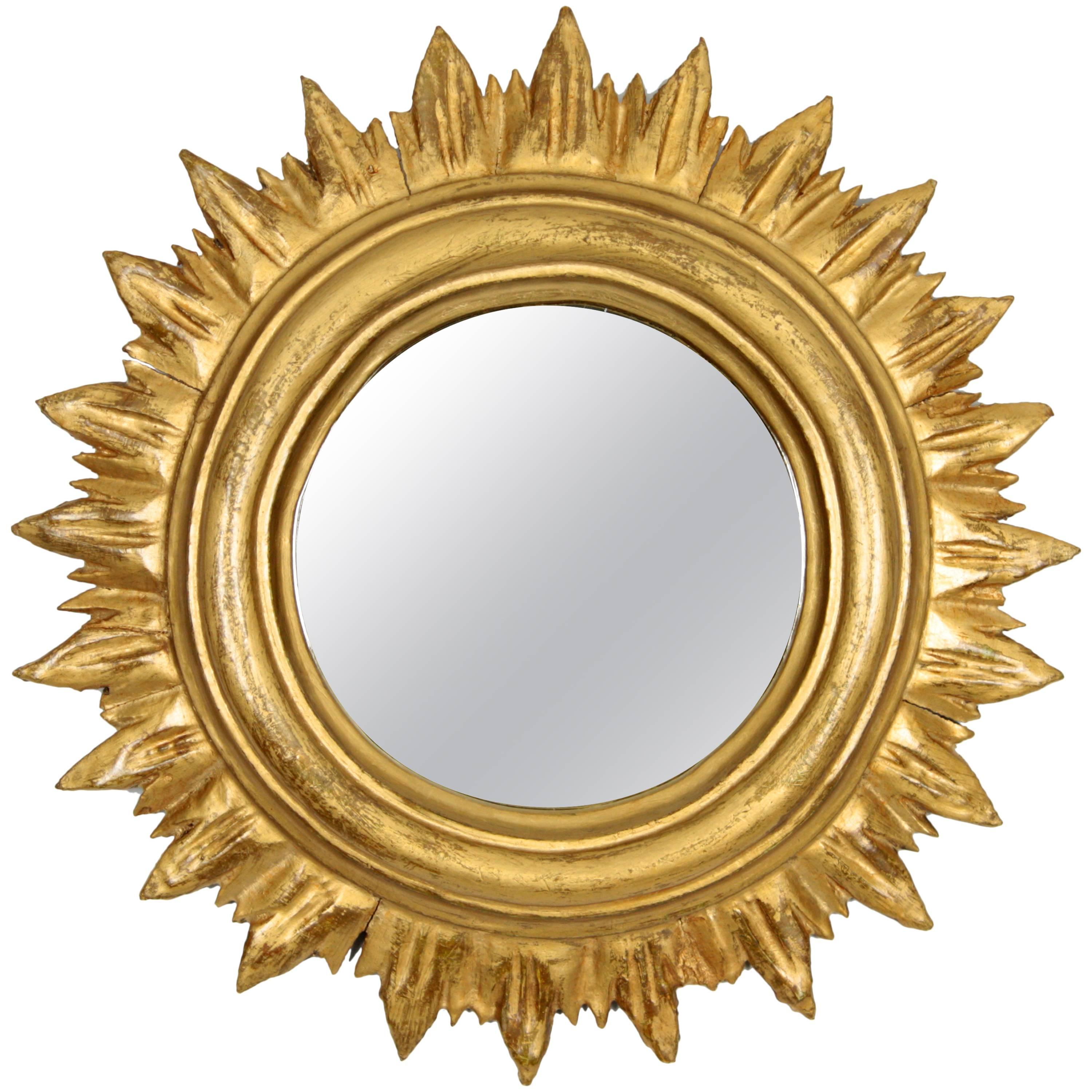 Spanish 1940s Small Giltwood Sunburst Mirror in Regency Style