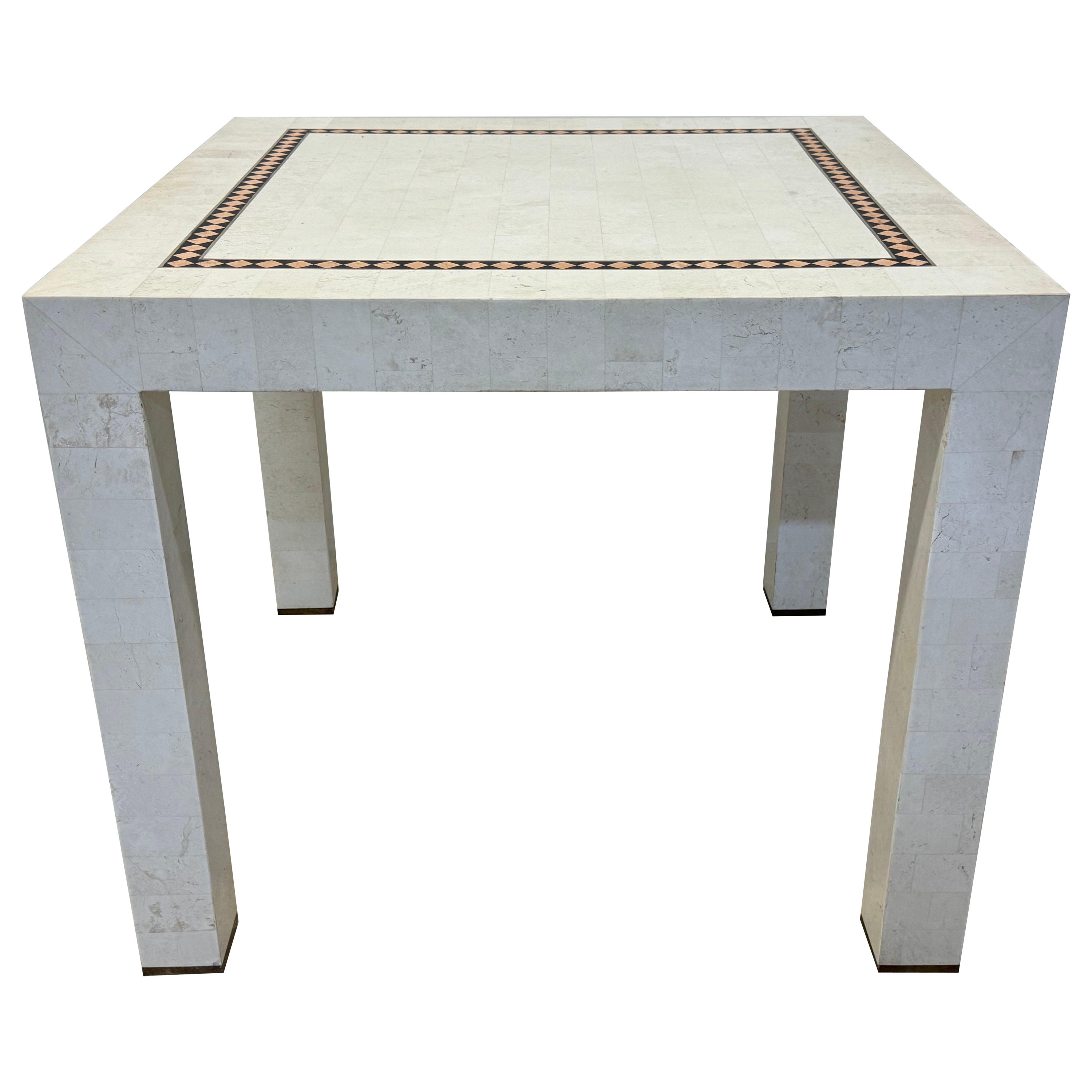 Maitland-Smith Tessellated Stone With Brass Inlay Game or Dining Table