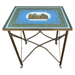 French Neoclassical Rare Eglomise Campaign Style Side Table