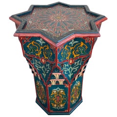 Vintage Octagon Hand Painted Architectural Moroccan Side Table