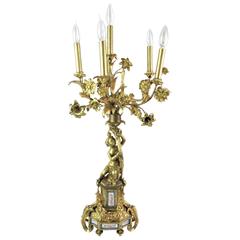 Rococo Revival Gilt Bronze Electrified Candelabra with Porcelain Plaques