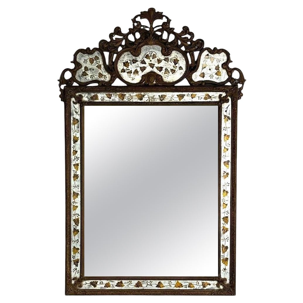 Maison Jansen, Hollywood Regency, Eglomise Wall Mirror, Gesso, Etched Glass