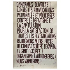 Mayo del 68 Original Vintage Cartel Político Francés, "Camarades Ouvriers !