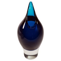 Murano Glass Cobalt Blue Sommerso Vase with Manipulated Rim