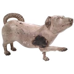 Charming 19th Century Carved and Painted Wood Dog Sculpture