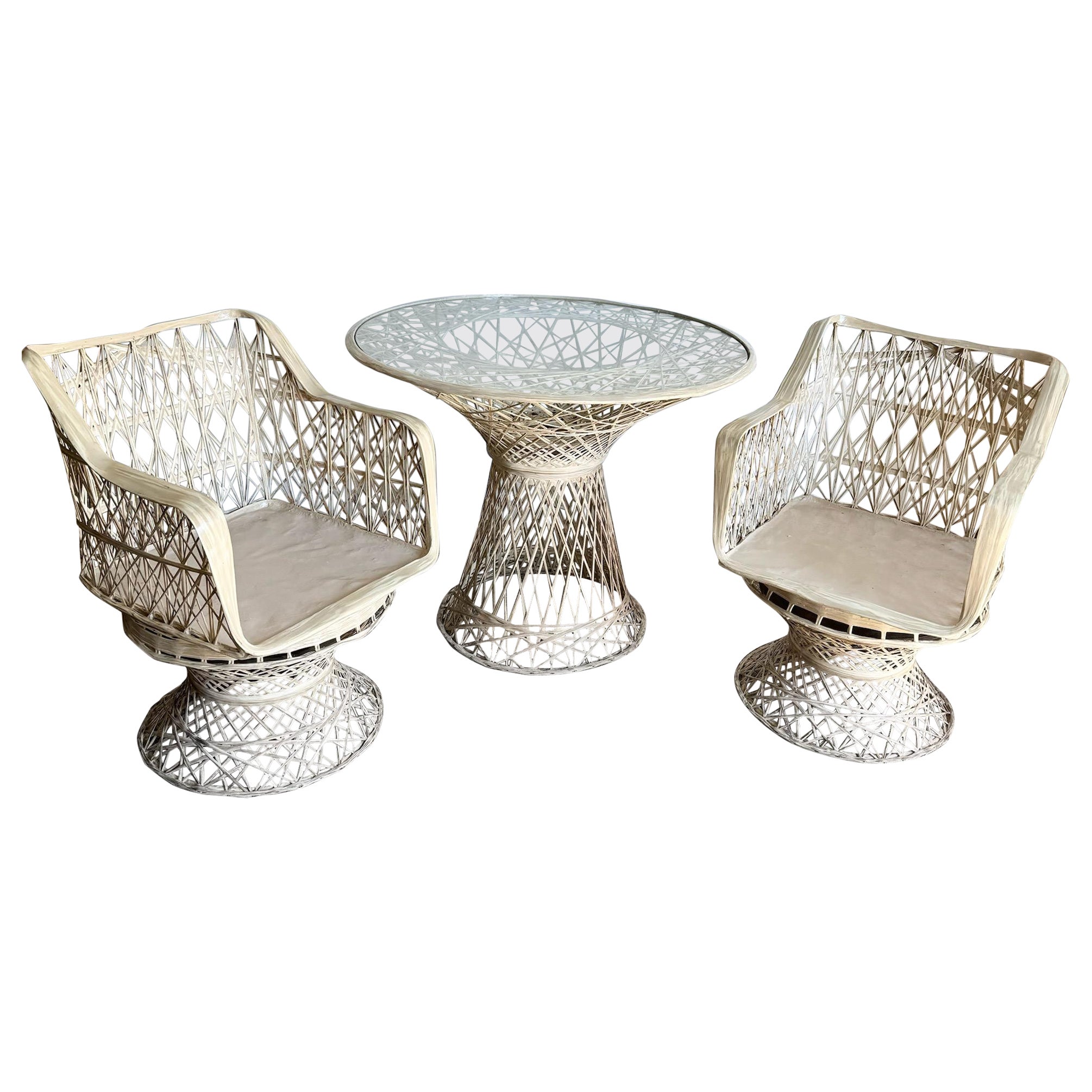 Mid Century Modern Spun Fiberglass Swivel Chair Dining Set - Three Pieces