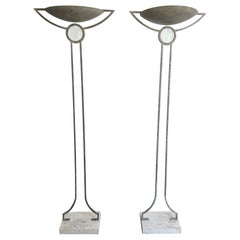 Postmodern Metal, Glass and Stone Dimmable Halogen Floor Lamps - a Pair