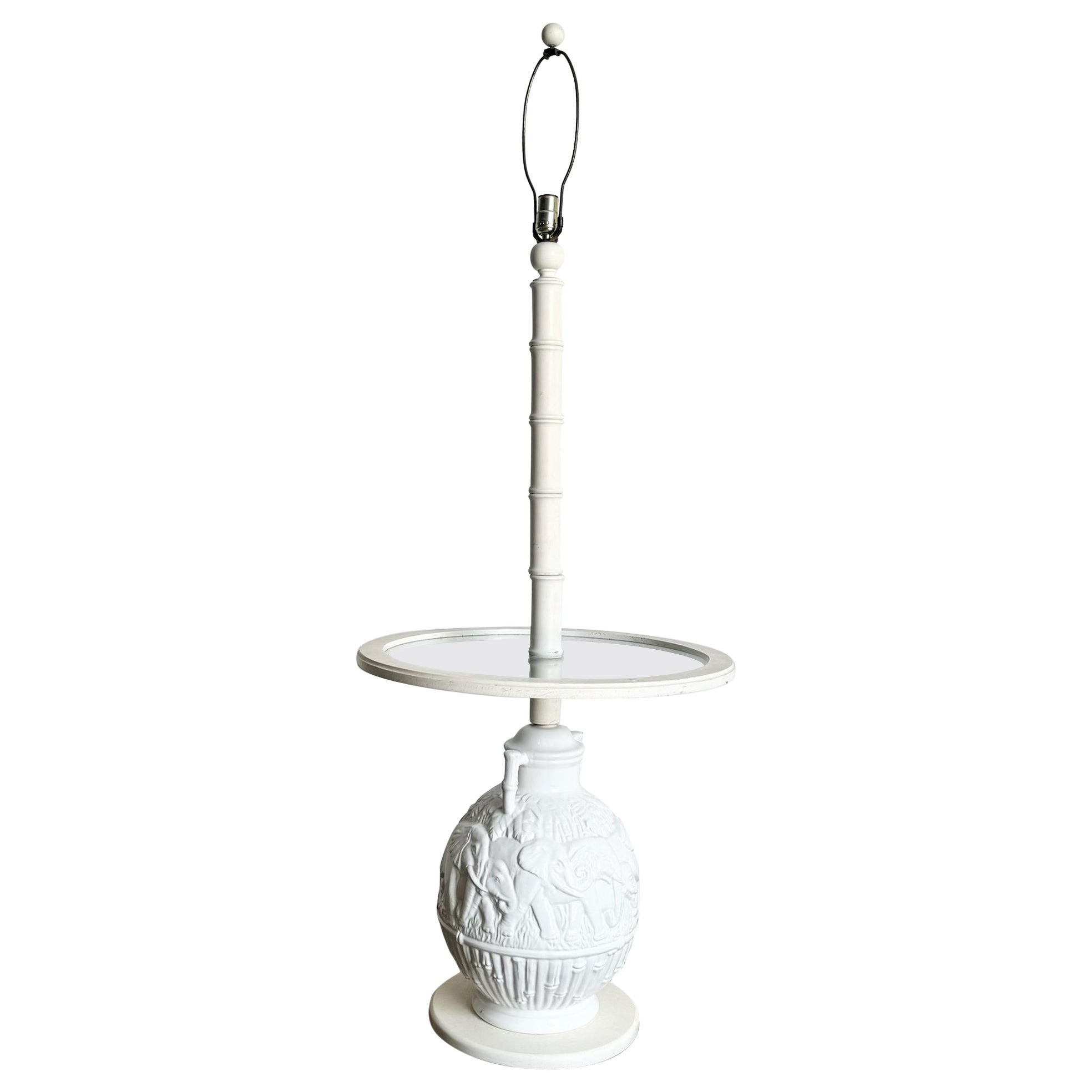 Lampadaire/table d'appoint Boho Chic Elephant Ceramic Faux Bambou Glass