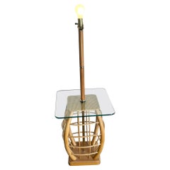 Boho Chic Rattan Glass Top Top Floor Lamp/Side Table