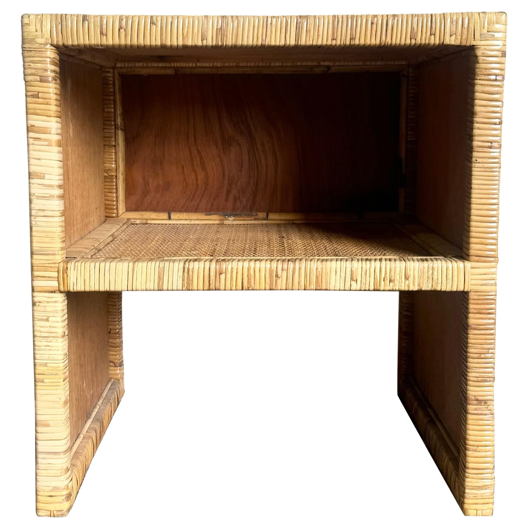 Boho Chic Wicker Rattan Glass Top Side Table/Nightstand